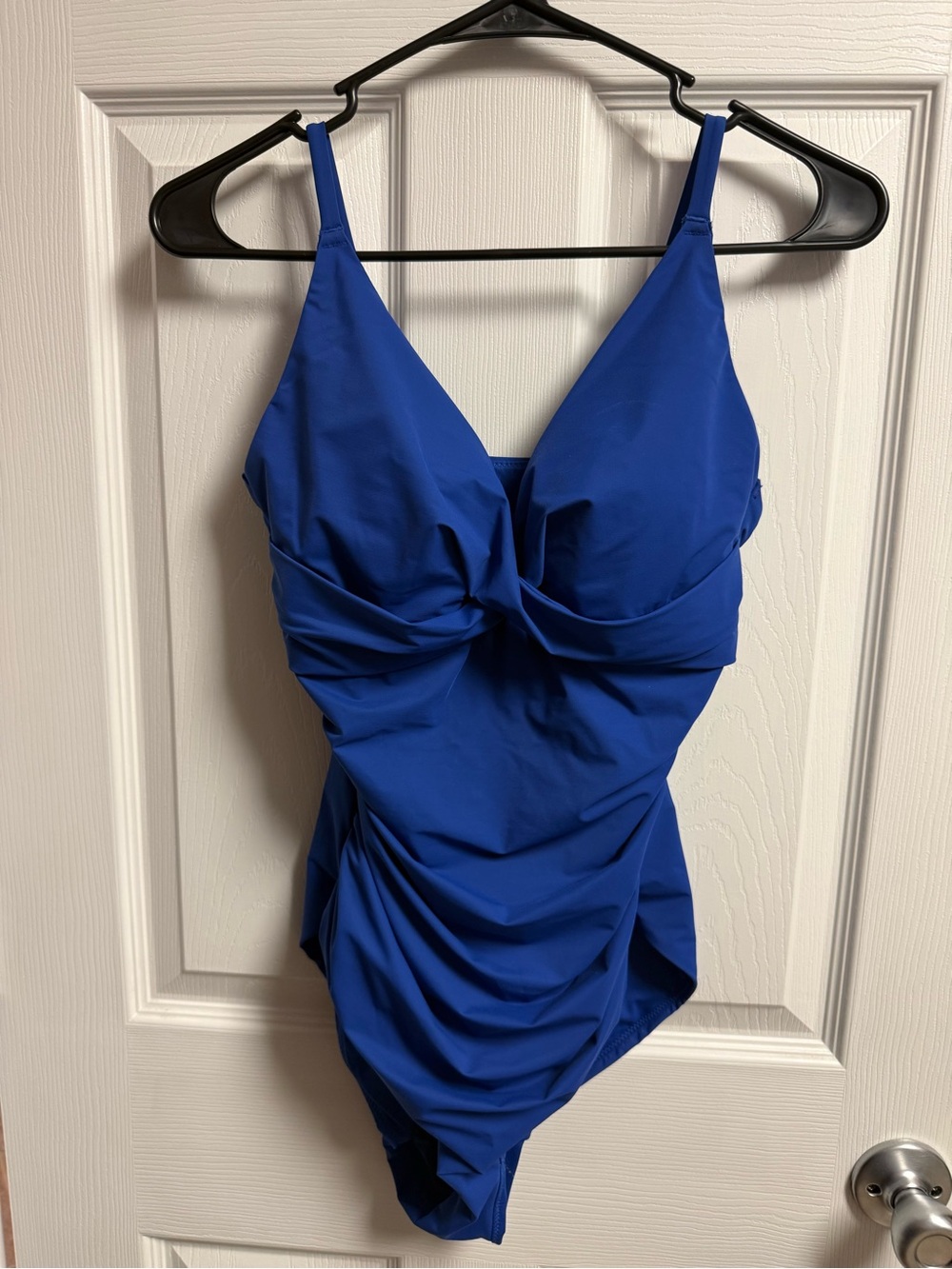 Blue Twist-Front One-Piece Swimsuit with Ruching